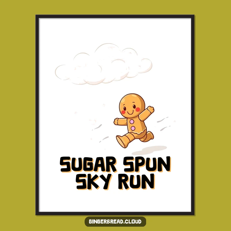 Funny Gingerbread Runner Digital Art: Joyful Sky Dash Print, Instant Whimsical Decor Gift