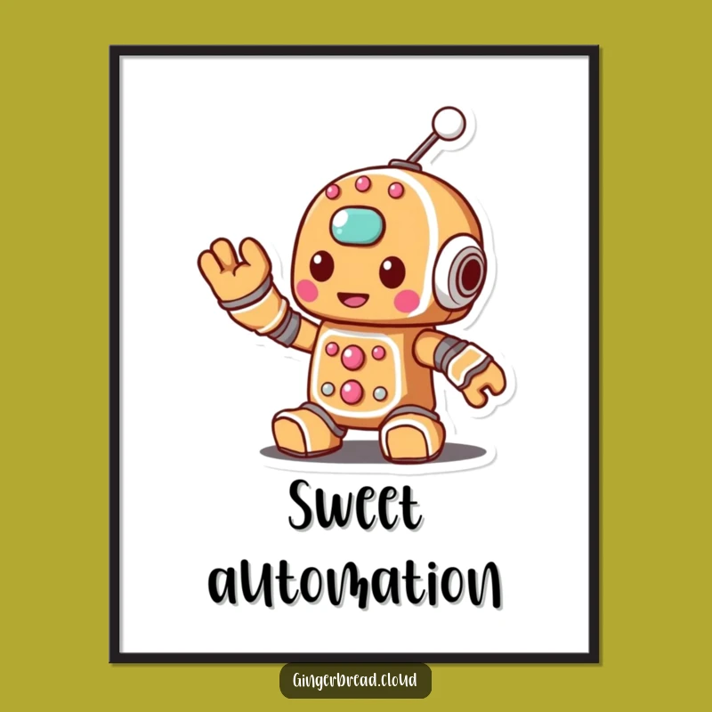 Funny Gingerbread Robot Digital Art - Instant Techy Wave Decor