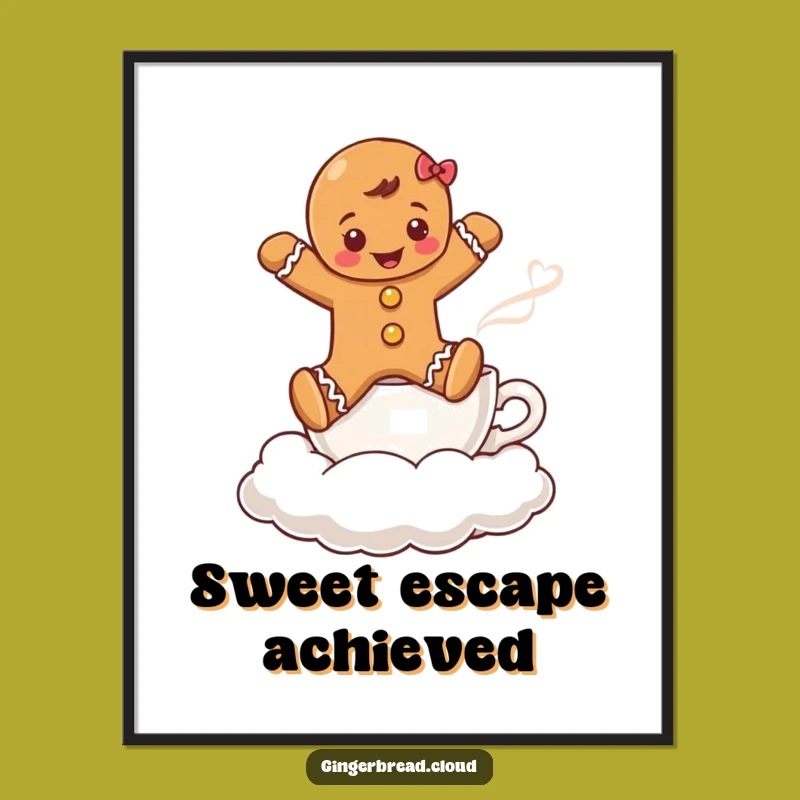 Funny Gingerbread Coffee Cloud Digital Art: Whimsical Holiday Scene for Download