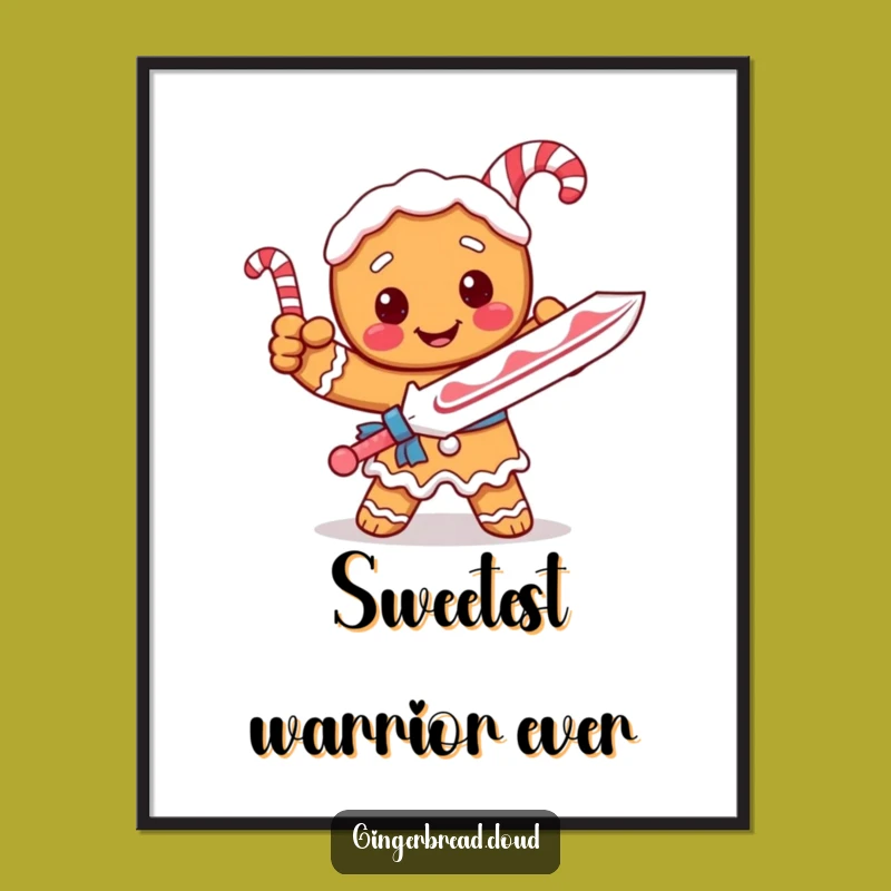 Funny Gingerbread Knight Candy Cane Sword Digital Art - Heroic Decor