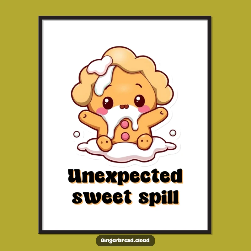 Funny Gingerbread Cloud Digital Art: Surprised Spill, Instant Whimsical Decor Gift
