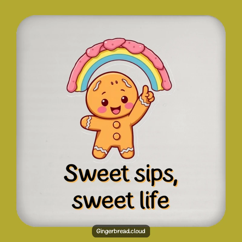 Excited Gingerbread Rainbow Coaster: Cute Icing Art Protection - Fun Gift