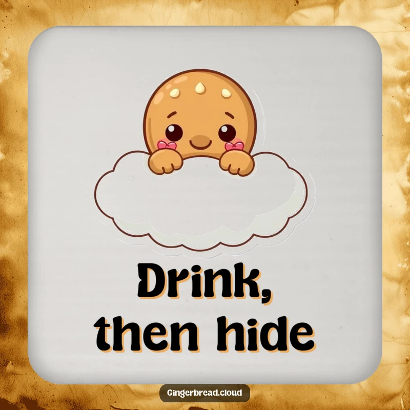 Funny drink coaster featuring a gingerbread character peeking from a cloud, adding playful charm and protecting surfaces.