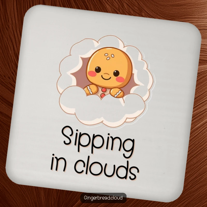 Funny gingerbread character coasters, peeking from a cloud hollow, whimsical and practical table protection, perfect funny gift for hosts.