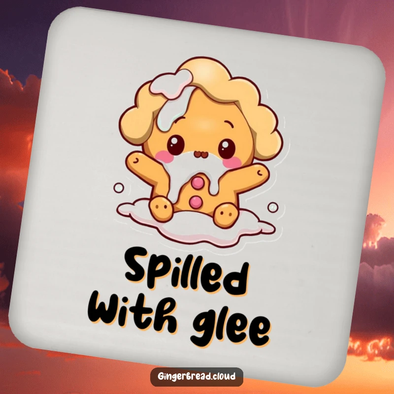 Funny coaster: A surprised gingerbread cloud character spills icing, offering a small touch of humorous decor.