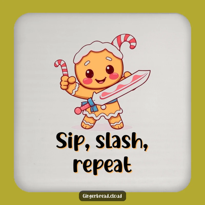 Funny Gingerbread Knight Candy Cane Sword Coasters - Protect Your Kingdom