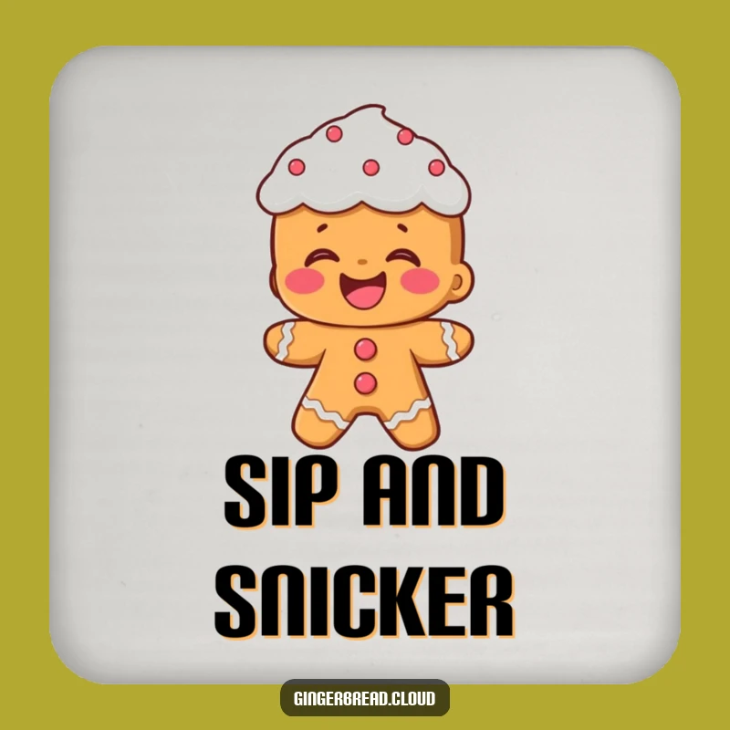 Funny Gingerbread Laughing Coaster: Frosting Hair, Protects Surfaces Gift