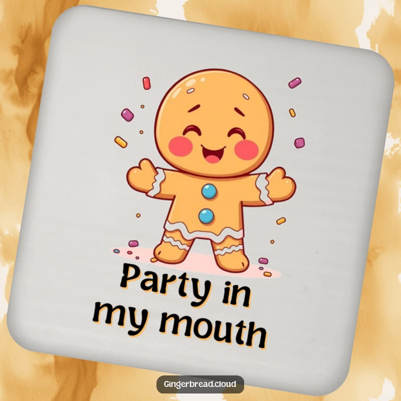 Funny coasters with a gingerbread man juggling candy sprinkles, adding a festive and sweet touch.