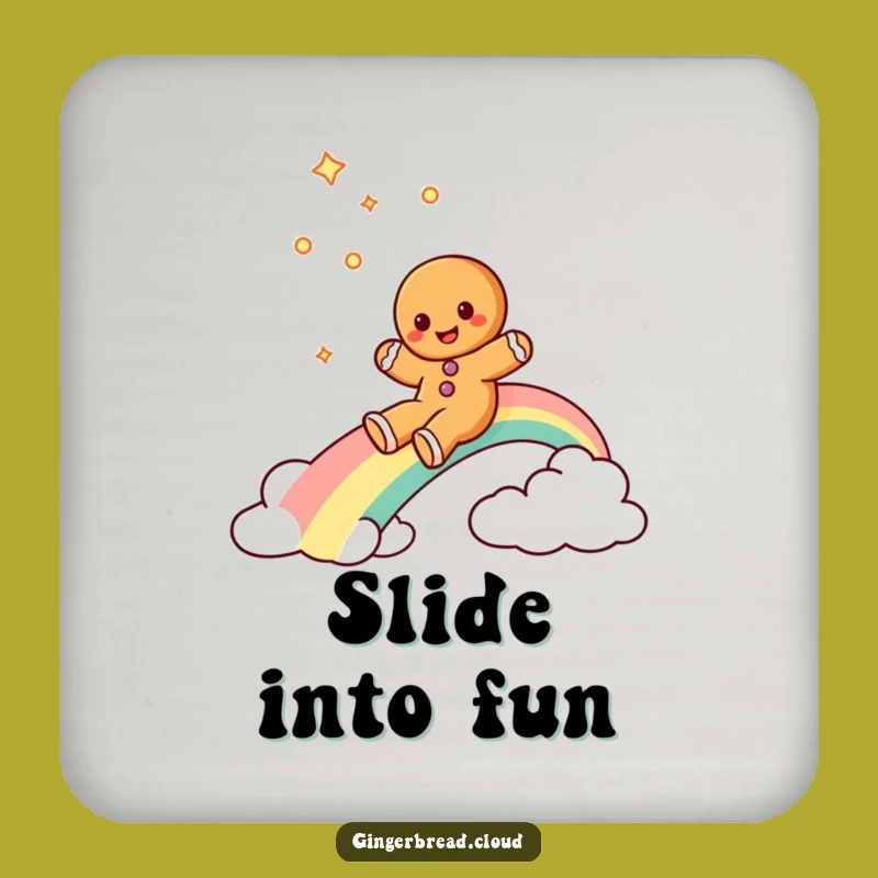 Funny Gingerbread Rainbow Drink Coaster: Joyful Slide Protection, Humorous Gift