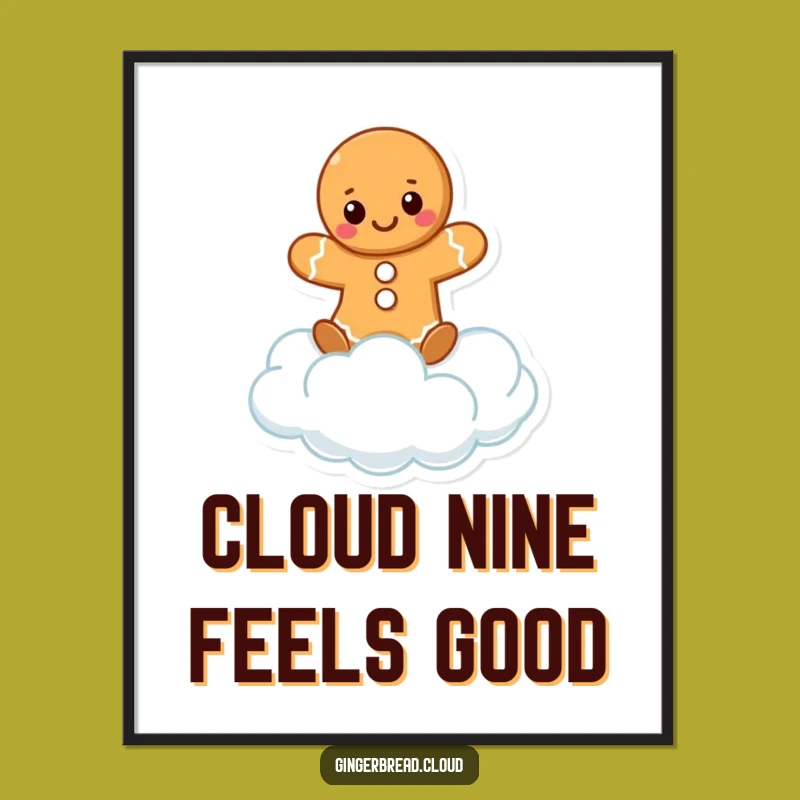Funny Gingerbread Cloud Balance Poster: Whimsical Art for Joyful Spaces