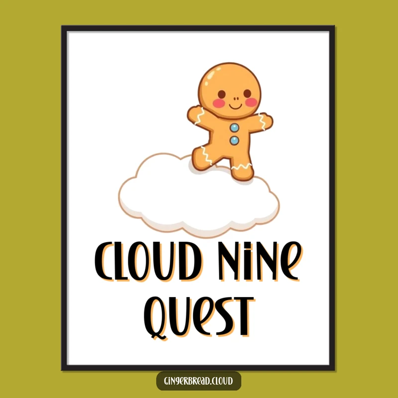 Funny Gingerbread Man Cloud Hop Art Print: Hilarious Whimsical Decor