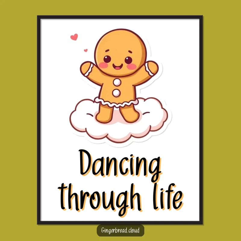 Funny Gingerbread Dancer Poster - Whimsical Cloud Wall Art Decor Gift