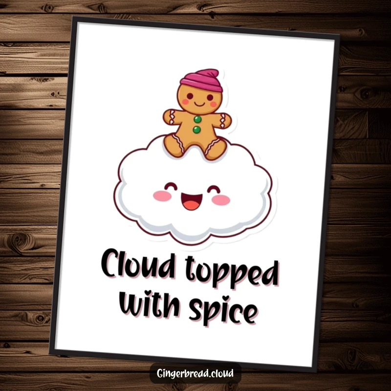 Funny poster art of a smiling cloud figure carrying a gingerbread man aloft in a bright, cheerful sky.
