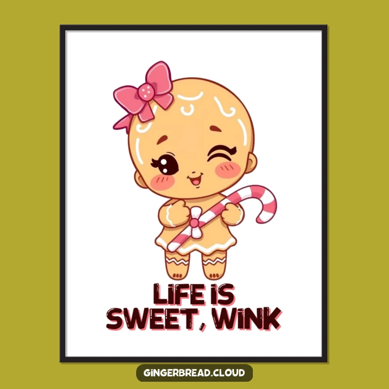Funny Gingerbread Girl Wink Poster: Adorable Festive Wall Art for a Cheerful Holiday Home