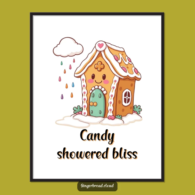 Funny Gingerbread House Poster: Candy Rain Art - Sweet Wall Decor Funny Gift!