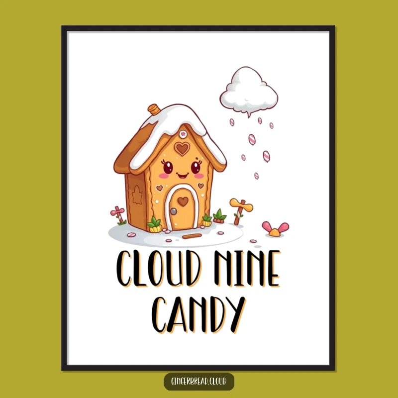 Funny Gingerbread House Poster: Candy Rain Magic, Whimsical Humorous Art Gift