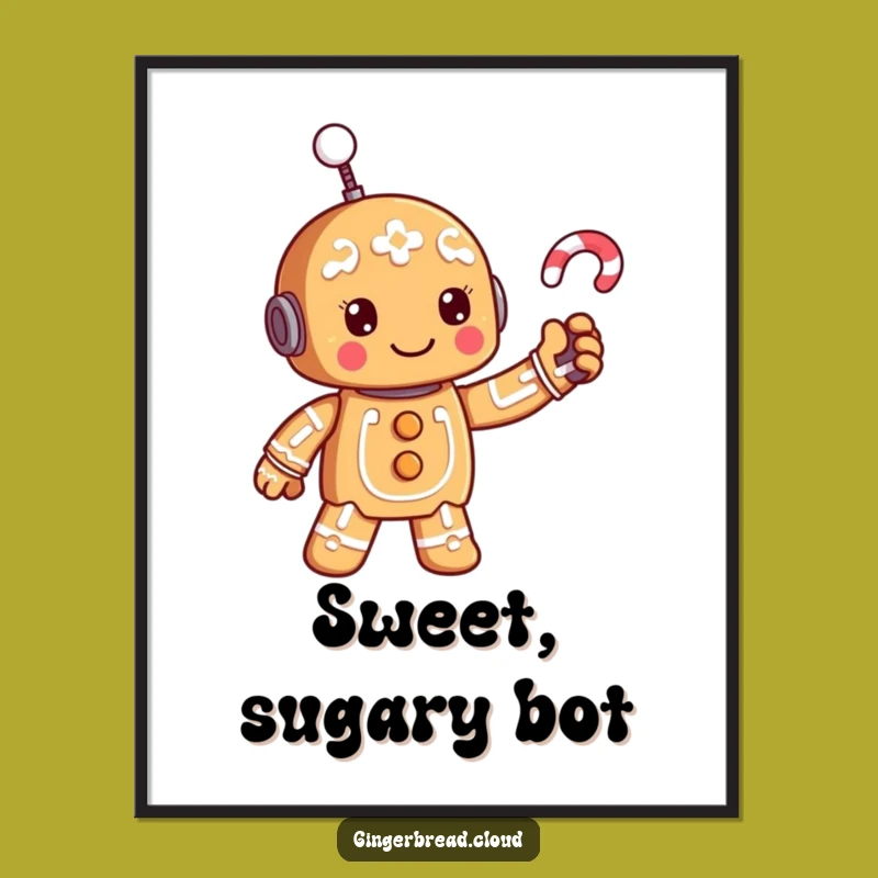 Funny Gingerbread Robot Poster - Happy Tech Wall Art Decor Gift