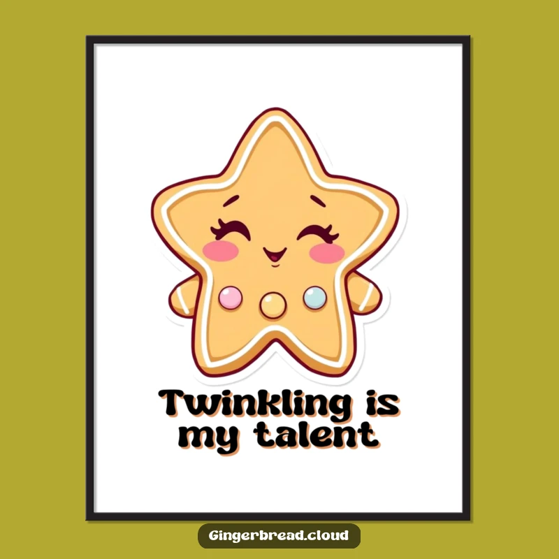 Funny Gingerbread Star Poster: Winking & Twinkling Art for a Sparkling Room Gift