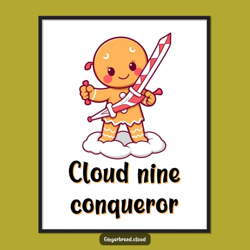 Funny Gingerbread Warrior Poster: Candy Cane Sword Art, Epic Humorous Gift