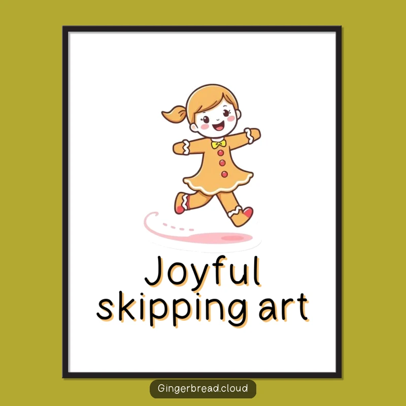 Funny Gingerbread Woman Poster: Joyful Skipping Art with Frosting Trail Whimsy Gift