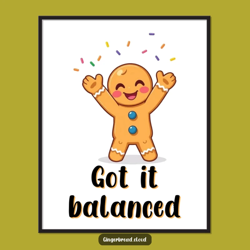 Funny Gingerbread Juggling Poster: Vibrant Art & Cheerful Gift