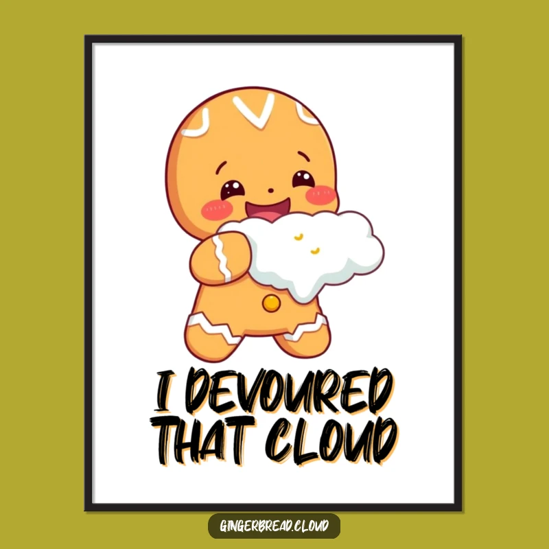 Cheerful Gingerbread Cloud Bite Poster: Happy Cookie Art - Unique Gift