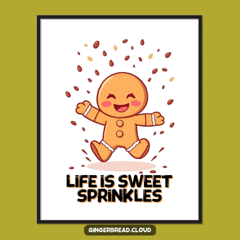 Funny Gingerbread Man Poster: Vibrant Sprinkle Rain Leap for Joyful Wall Art Gift