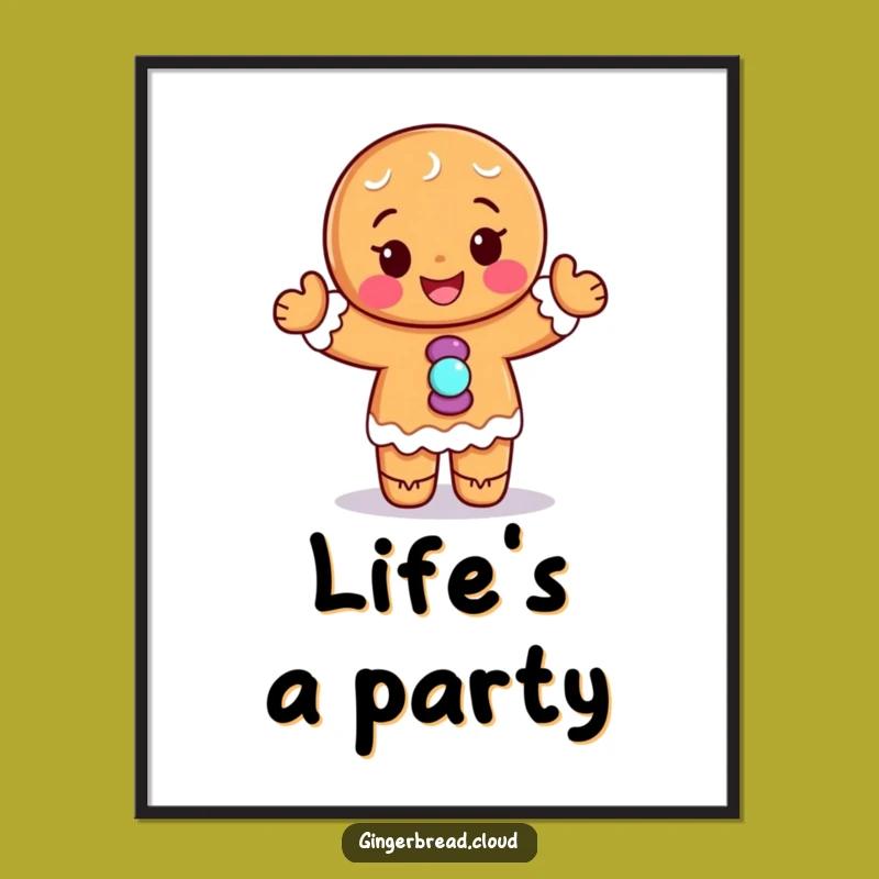 Funny Gingerbread Dancer Poster: Candy Buttons, Joyful Wall Art Gift