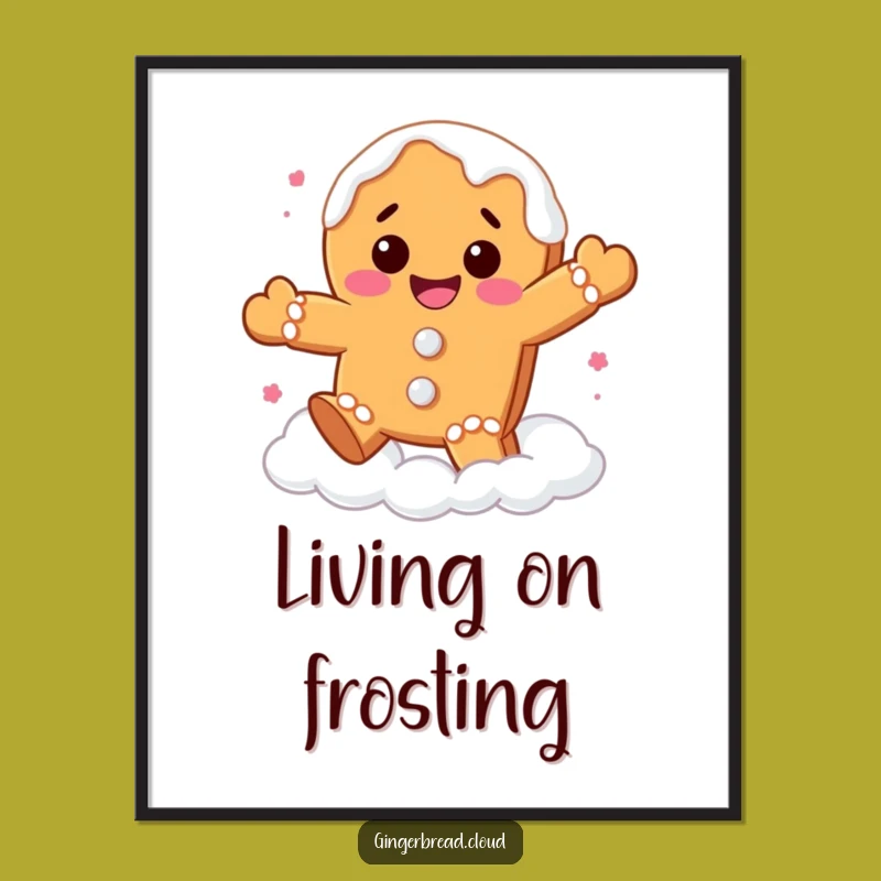 Funny Gingerbread Cloud Poster - Joyful Cookie Bounce Art