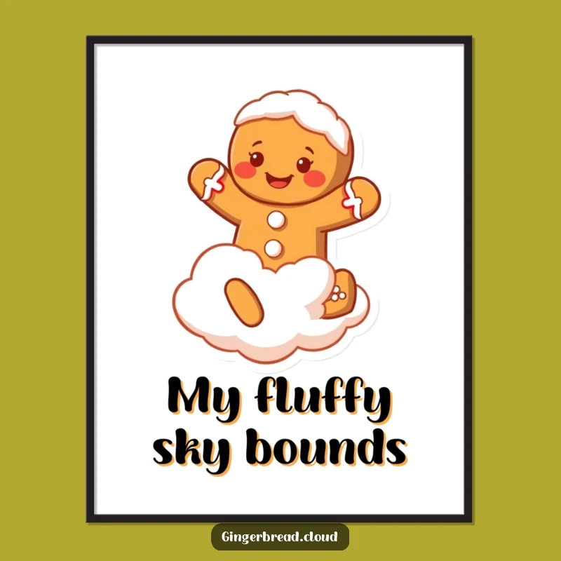 Funny Gingerbread Man Poster: Cloud Jumping Art, a Whimsical Funny Gift