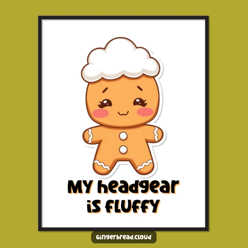 Funny Gingerbread Face Poster: Whimsical Cloud Hat Cookie Art - Unique Gift