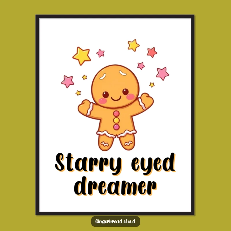 Funny Gingerbread Cloud Poster: Juggling Candy Stars, Whimsical Wall Art Gift