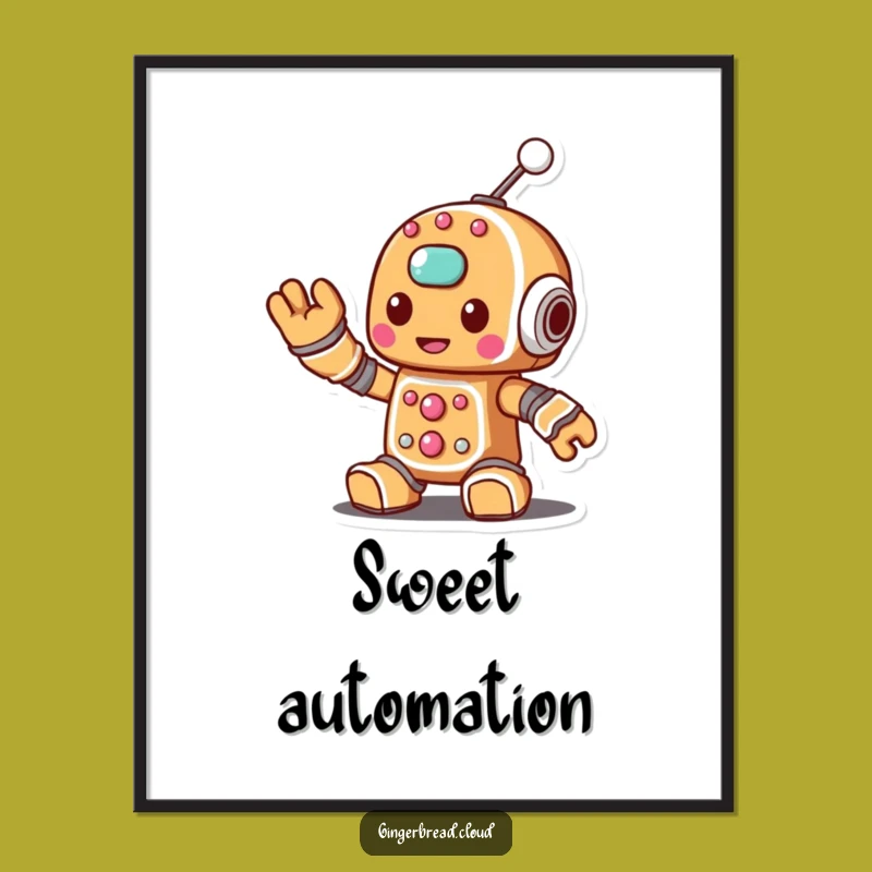 Funny Gingerbread Robot Poster - Sugary Antenna Art for Tech Spaces