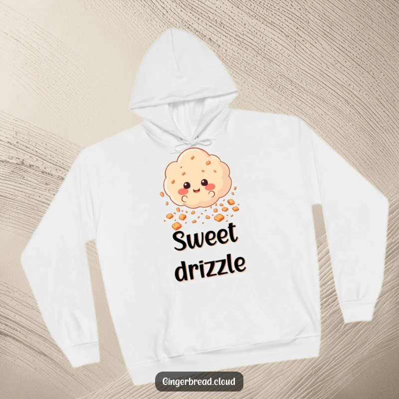 Funny Hoodie featuring a cloud scattering happy gingerbread cookie crumbs like rain, providing cozy comfort and whimsical baking art for a perfect gift.