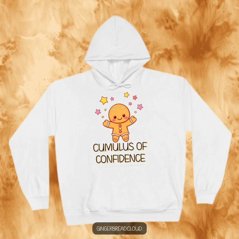 Funny hoodie: A gingerbread cloud juggles sparkling candy stars, a delightful and humorous design for cozy wear.