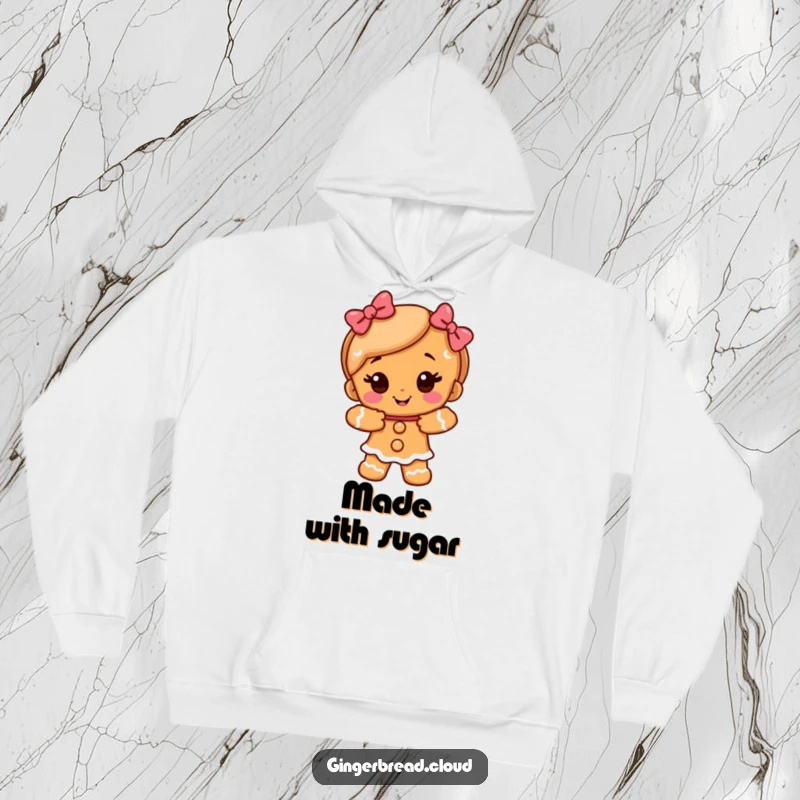 Funny gingerbread girl offering a warm, sugary embrace, printed on a soft and cozy hoodie.