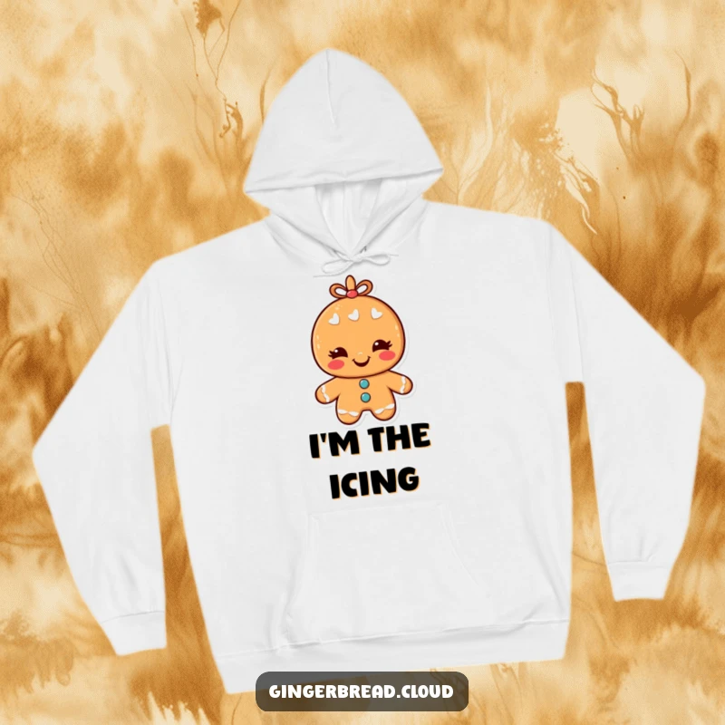 Funny Hoodie illustrating a joyful gingerbread man with a mischievous wink, designed for ultimate comfort and holiday fun.