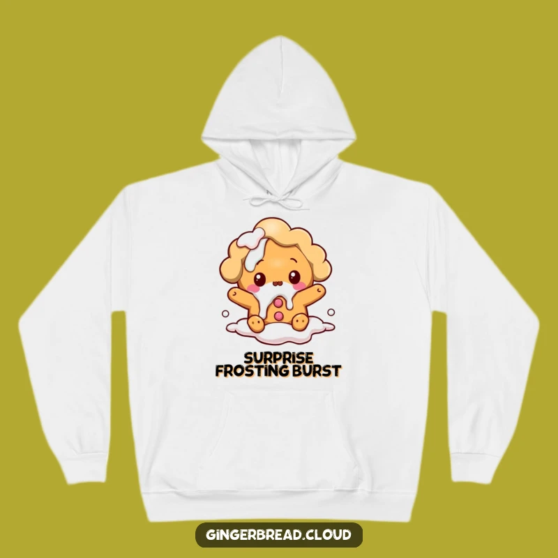 Cozy Funny Gingerbread Cloud Hoodie: Surprised Spill, Warm Humor Gift