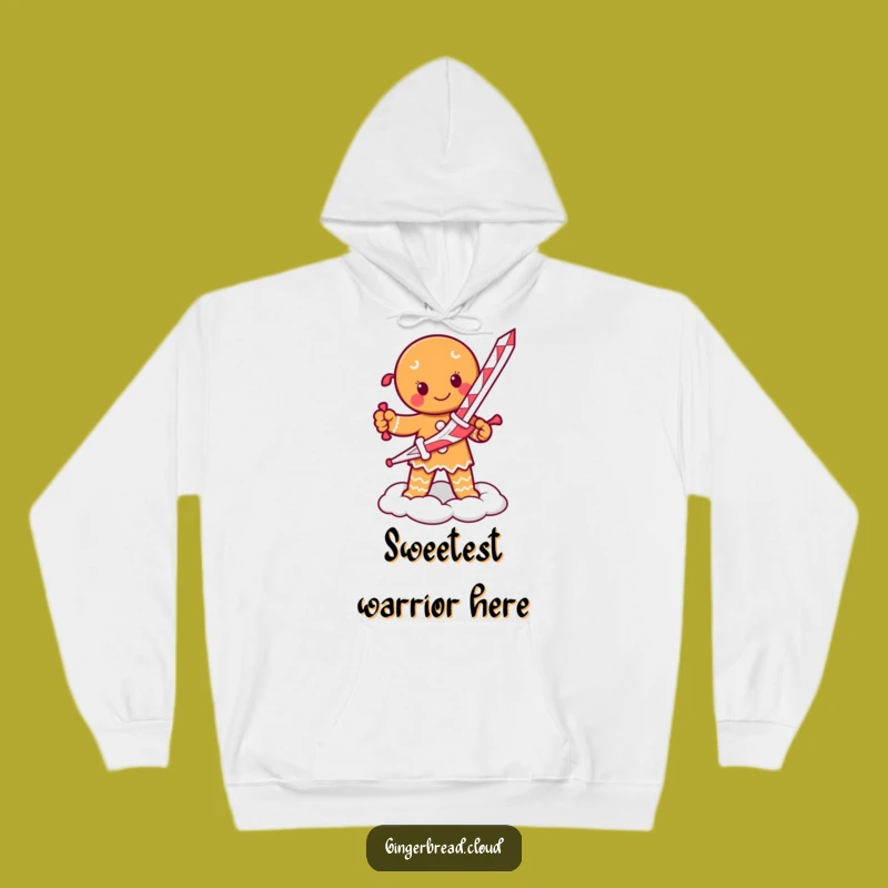 Cozy Funny Gingerbread Warrior Hoodie: Candy Cane Sword Ready, Awesome Humorous Gift