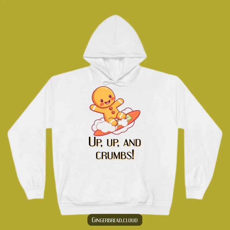 Funny Cloud Surfing Gingerbread Man Hoodie - Cozy Up with Airborne Fun