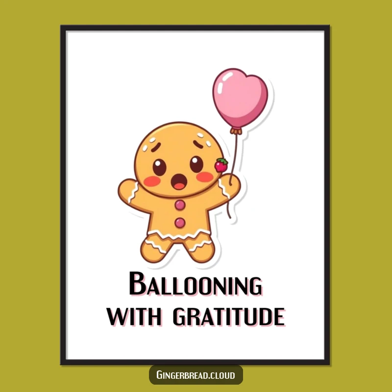 Free Printable Wall Art: Surprised Gingerbread Balloon - Funny Downloadable Decor