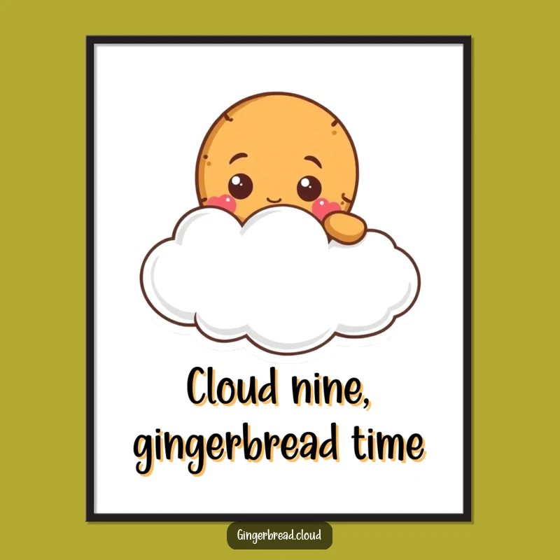 Free Printable Wall Art: Funny Gingerbread Peeking Cloud Whimsical Decor Downloadable
