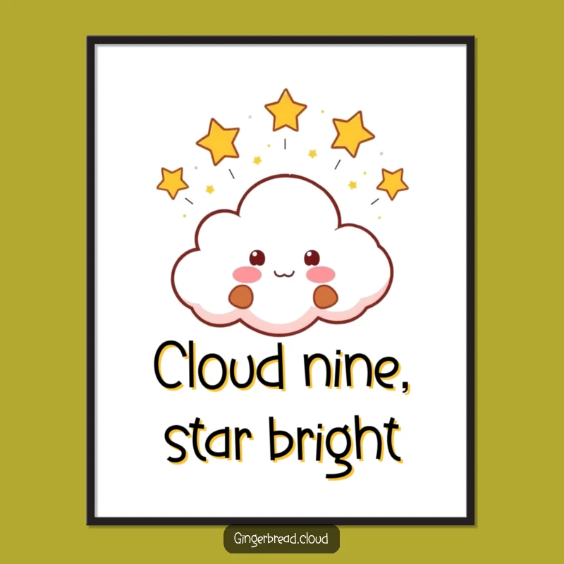 Funny Free Printable Wall Art: Gingerbread Cloud Stars Decor, Downloadable Art Gift