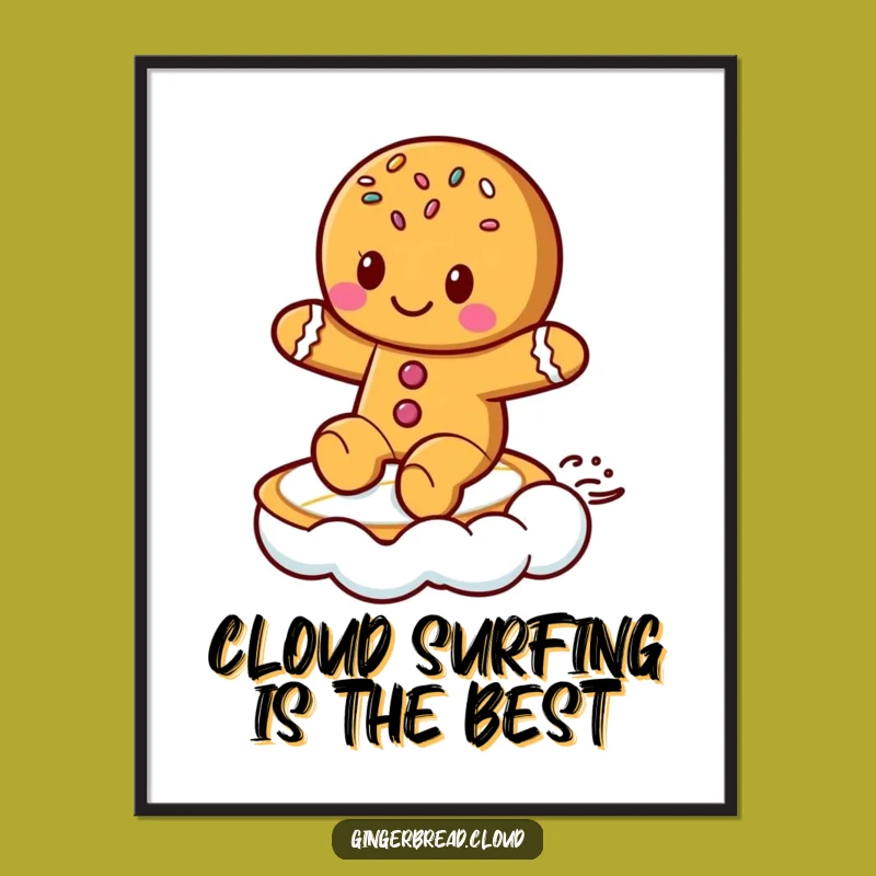 Free Printable Wall Art Gingerbread Cookie Cloud Surf, Fun Downloadable Decor