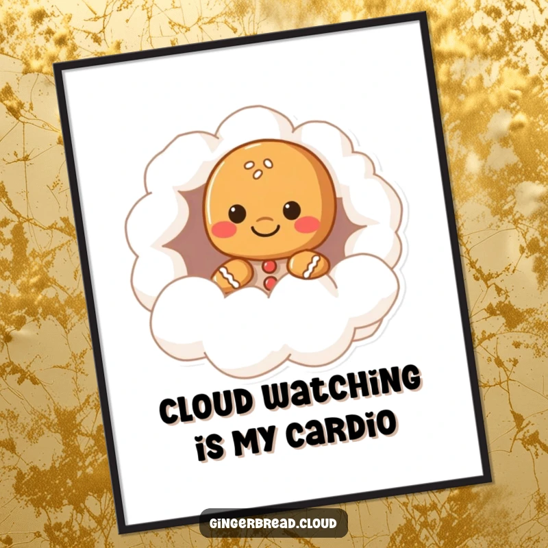 Funny Free Printable Wall Art: A cute gingerbread person peeking from a soft, inviting cloud hollow.