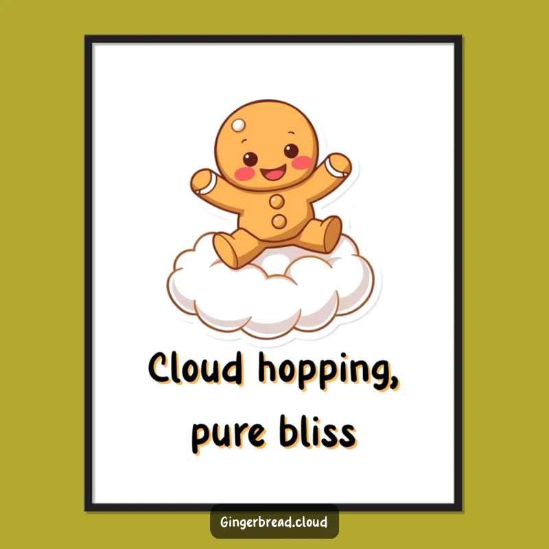 Free Printable Wall Art: Bouncing Gingerbread Cloud Whimsical Decor Downloadable