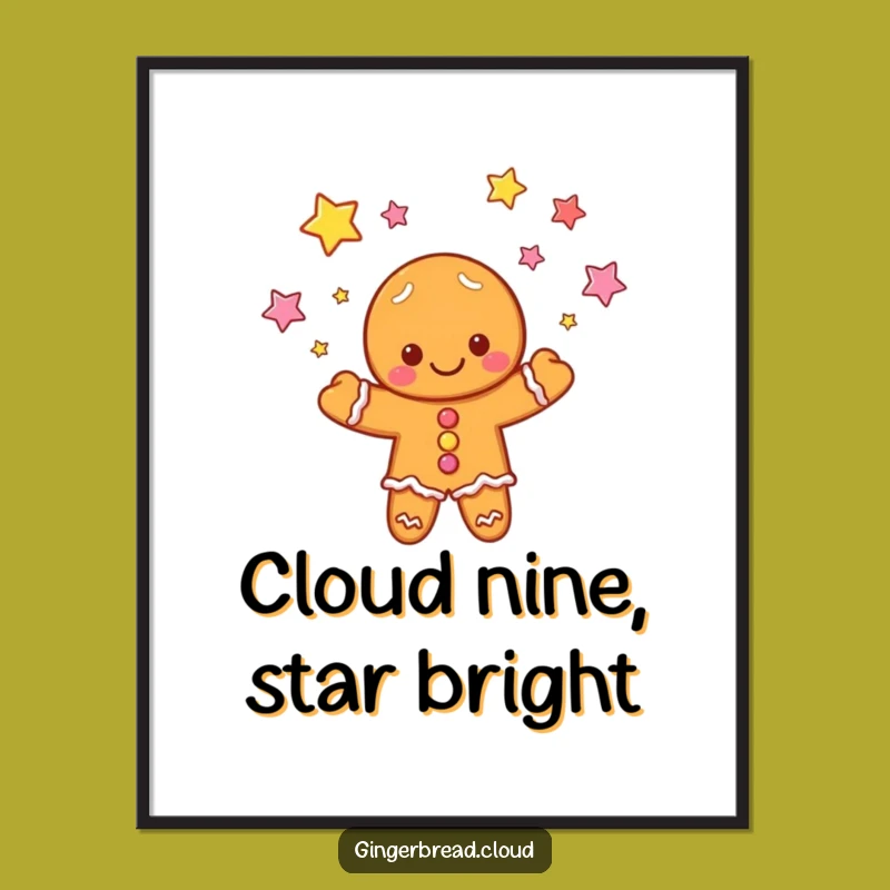 Free Printable Wall Art: Funny Cloud Gingerbread Juggling Stars - Downloadable Decor!