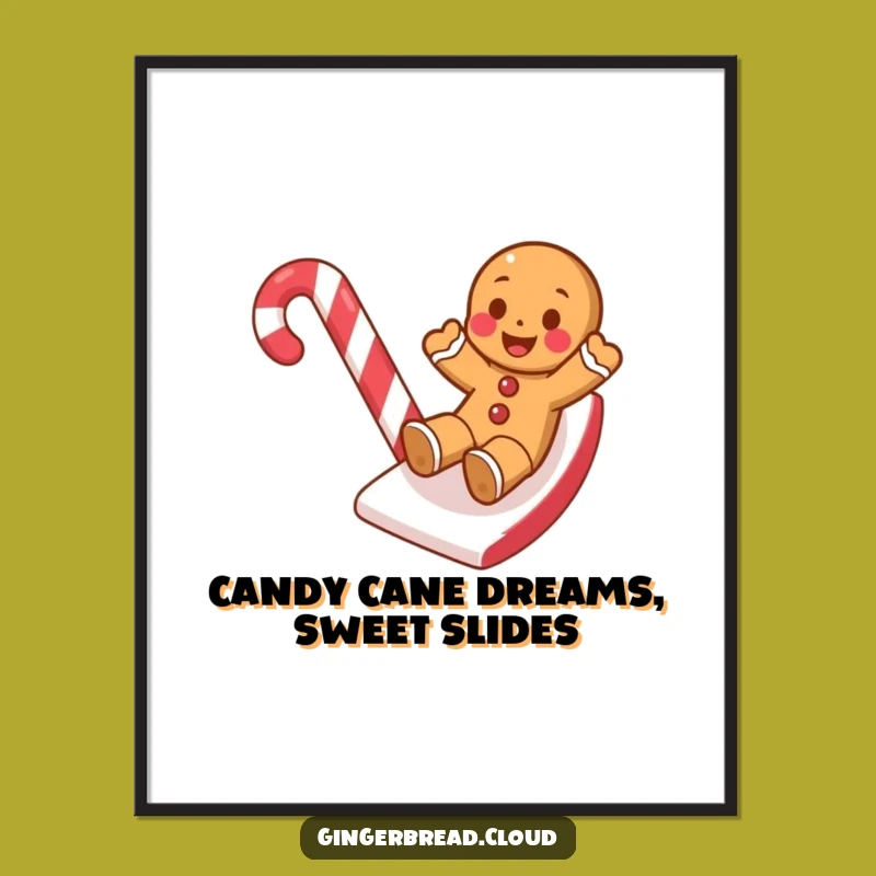 Free Printable Wall Art: Funny Gingerbread Cookie Candy Slide Humorous Downloadable Decor