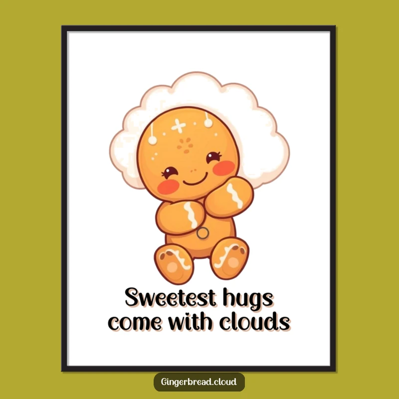Free Printable Wall Art: Gingerbread Cloud Hug, Funny Downloadable Art for Home!