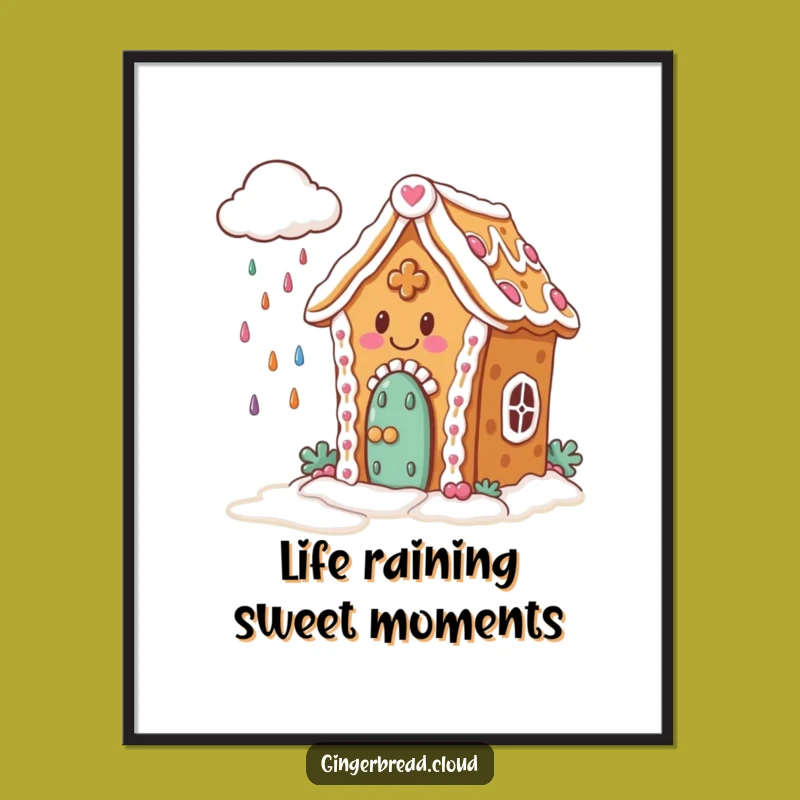 Free Printable Wall Art Gingerbread House Candy Rain, Sweet Downloadable Decor